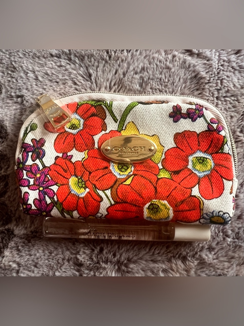 NIP Coach Floral Canvas Coin Pouch with Coach Dreams Empty Travel Mist